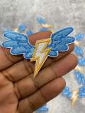 NEW, 2-pc Set, Lightning Bolt W/ Wings , 3-inch Patch, Iron or Sew on Embroidered Applique; Kids Patch, Popular patches and appliques
