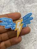 NEW, 2-pc Set, Lightning Bolt W/ Wings , 3-inch Patch, Iron or Sew on Embroidered Applique; Kids Patch, Popular patches and appliques