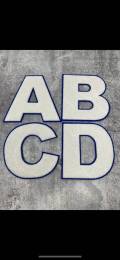 6" Large "White/Blue" Varsity Alphabet Patches,  Chenille w/Felt Letters, 1-pc, Choose Your Letter, A to Z Patch, Iron-on, Jacket Patch