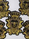 Metallic Gold, Black & Gray Royal Bee Crest, With Crown Emblem Patch, Embroidered Applique Iron On Patch, Size 3", Patch for Hats, Men Patch