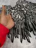 New Sequins, Silver Angel Wings Patch (iron-on) Size 10"x5.5", LARGE Bling Patch for Denim Jacket, Shirts, Hoodies
