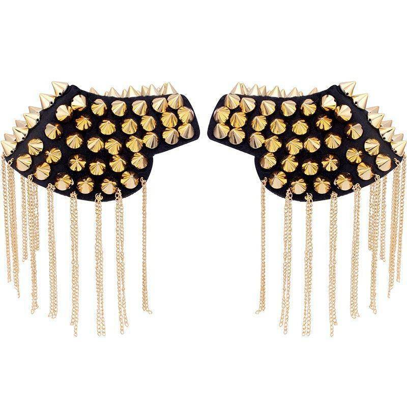 Decorative Shoulder Brooch Set, GOLD Spiked Rivet Designer Epaulette for Blazers, Jackets, and More, Stylish Accessories