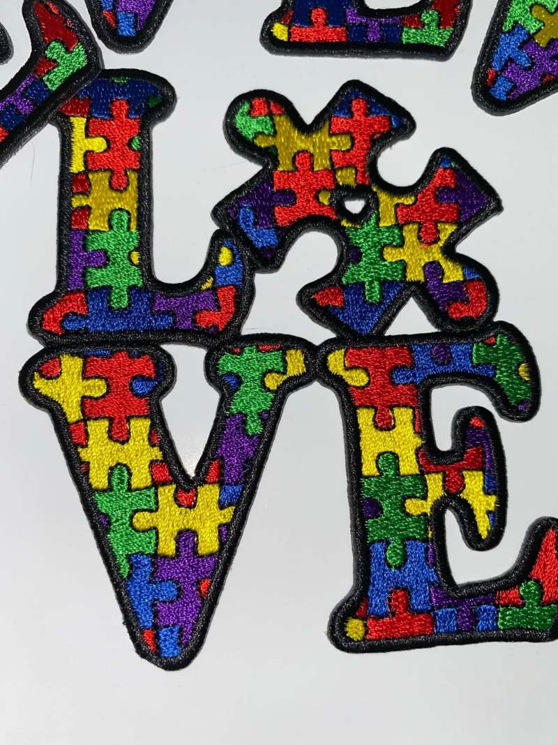 New, Autism Awareness "Love" Puzzle Piece Patch, Size 4" Embroidered Patch, 1-pc, Iron or Sew-on, Patch for Jacket or Vest