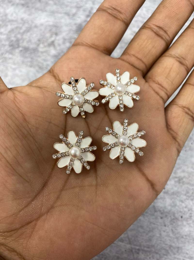 1-pc: "Pearly Rhinestone Flower" Girly Charm for Crocs; Symbolic Statement Charms for Clogs; Cute Charm for Shoes and Silicone Bracelets