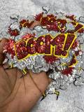 NEW, Sequins "BOOM!" Starburst Patch, Adorable Emblem, Home Girls Statement Patch, Iron-on Embroidered Applique, Size 6", Jacket Patch