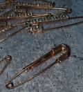 10-pc set, GOLD Rhinestone Safety Pin Brooches for Clothing & Accessories, Bling Safety Pins for Crafting, DIY Tools, Size 3" , Alloy Pins