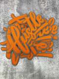 Exclusive, Orange & Gray "Hustle" Chenille Patch (iron-on) Size 10"x8", Varsity Patch for Denim Jacket, Shirts and Hoodies, Large Patch