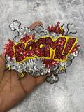 NEW, Sequins "BOOM!" Starburst Patch, Adorable Emblem, Home Girls Statement Patch, Iron-on Embroidered Applique, Size 6", Jacket Patch