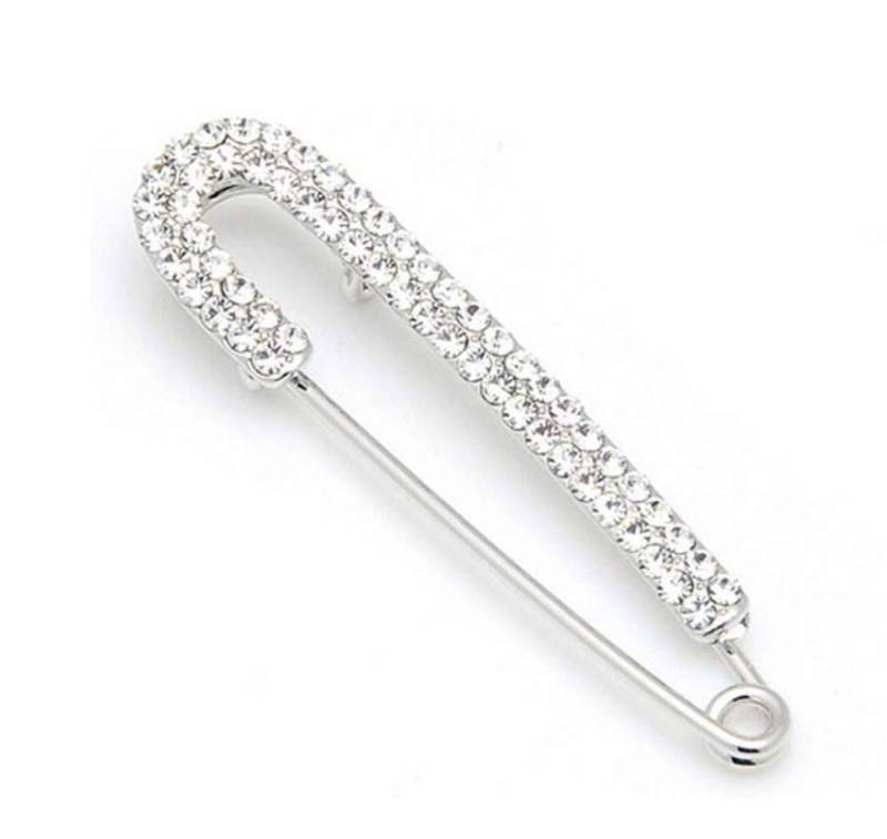 10-pc set, SILVER Rhinestone Safety Pin Brooches for Clothing & Accessories, Bling Safety Pins for Crafting, DIY Tools, Size 3" , Alloy Pins