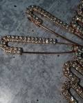 10-pc set, GOLD Rhinestone Safety Pin Brooches for Clothing & Accessories, Bling Safety Pins for Crafting, DIY Tools, Size 3" , Alloy Pins