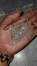 6-pc set, SILVER "Drippin"  Rhinestone Safety Pin Brooches for Clothing & Accessories, Bling Safety Pins for Crafting, Size 3" , Alloy Pins