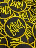 Black & Yellow, 3" Circular "King" Iron-on Embroidered Patch; Patches for Men, Small Jacket Patch, Morale Patch, Cool Patches for Hats