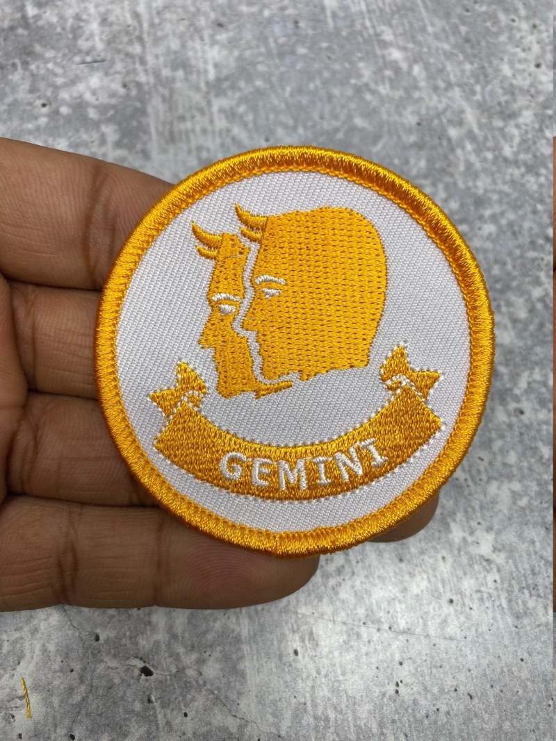 NEW, Fun, Vintage "Gemini" Astrology Iron-On Patch, Embroidered Zodiac Signs, 1 Pc., 3 inch