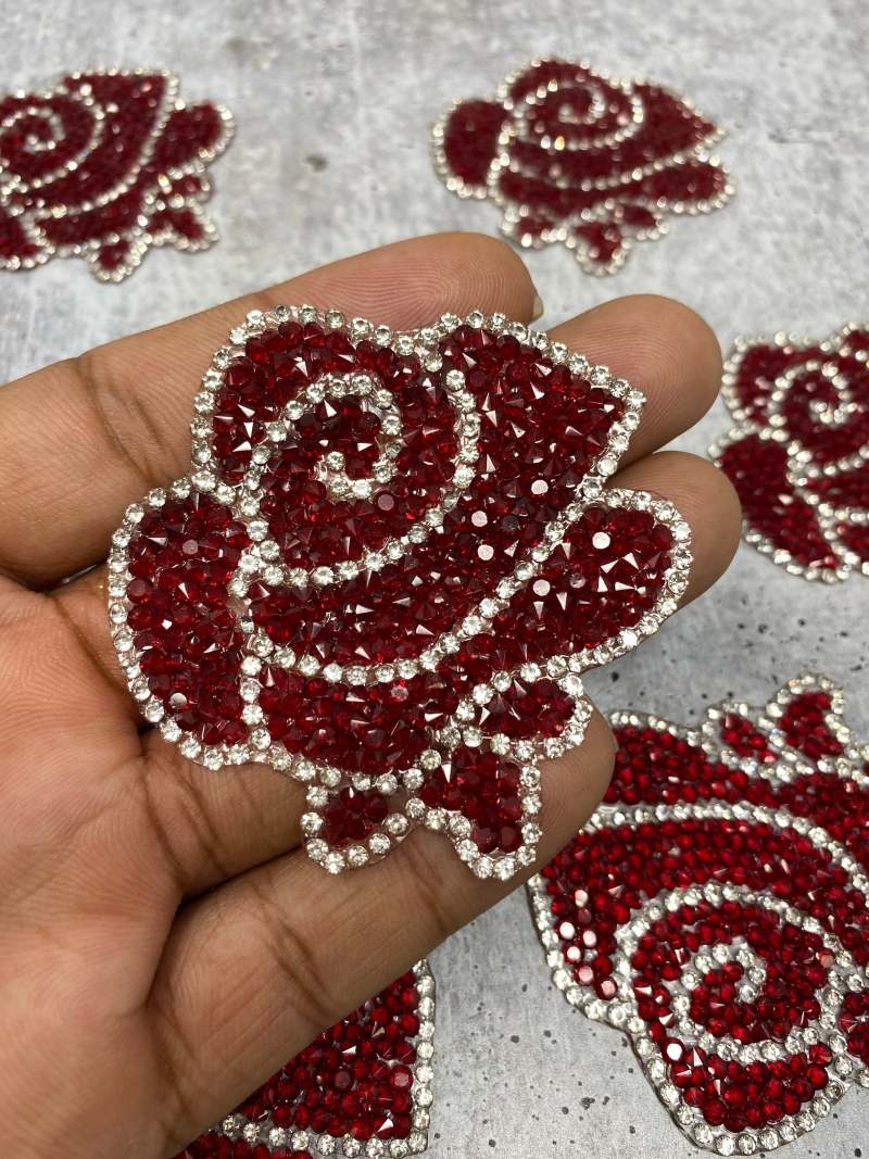 NEW Arrival, 2Pc. Set,Blinged Out "RED Roses" Rhinestone Patch with Adhesive, Rhinestone Applique, Size 2.5" Czech Rhinestones, DIY Applique