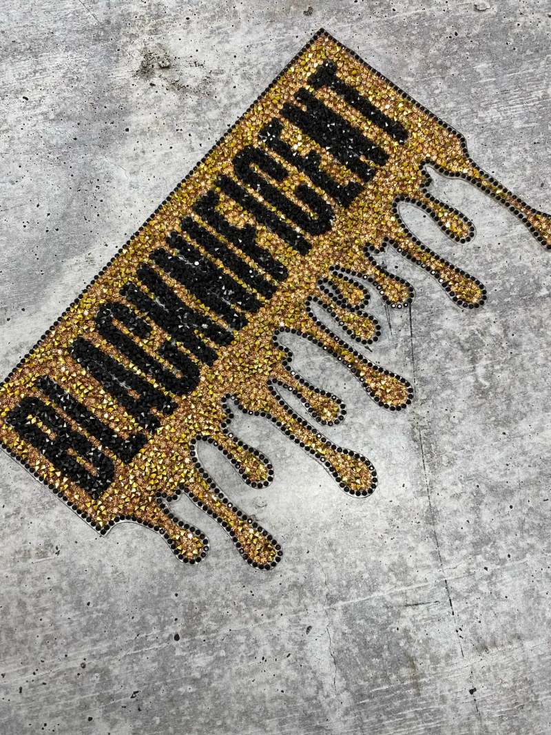 New, Crushed GOLD, "Blacknificent" Large Rhinestone Patch, Super Blingy Patch with Adhesive, Size 10", Czech Rhinestones, DIY Crafts