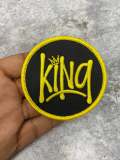 Black & Yellow, 3" Circular "King" Iron-on Embroidered Patch; Patches for Men, Small Jacket Patch, Morale Patch, Cool Patches for Hats