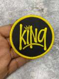 Black & Yellow, 3" Circular "King" Iron-on Embroidered Patch; Patches for Men, Small Jacket Patch, Morale Patch, Cool Patches for Hats