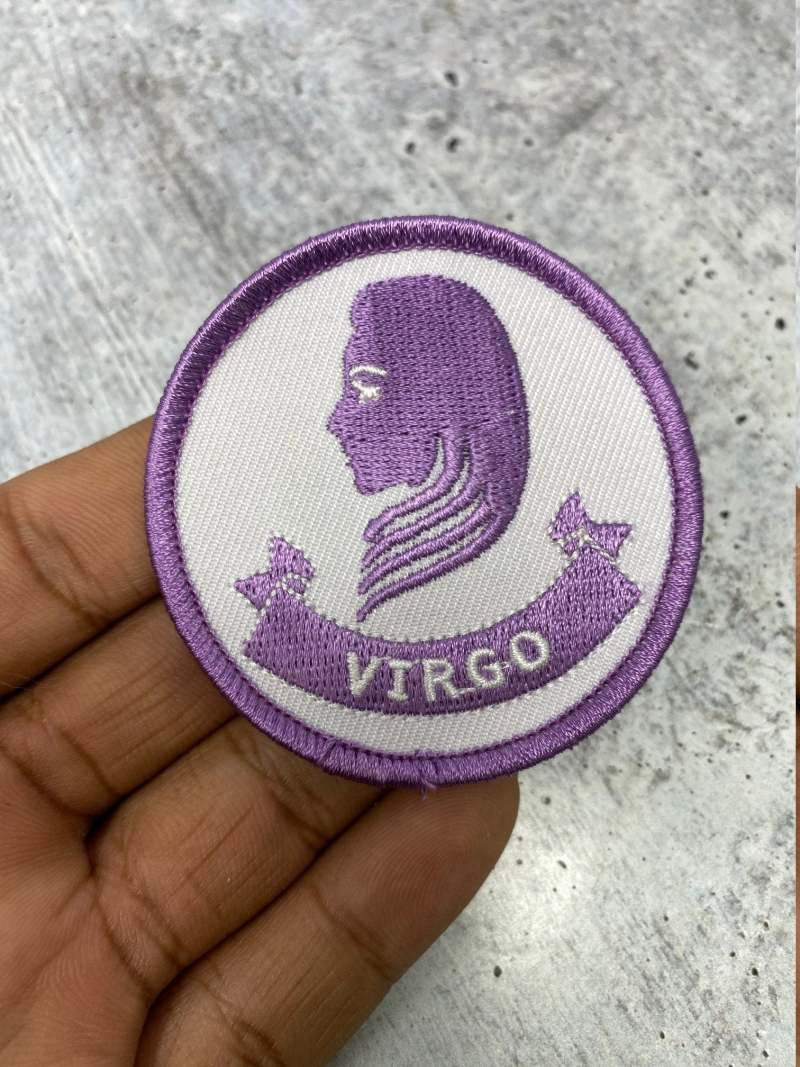 NEW, Fun, Vintage "Virgo" Astrology Iron-On Patch, Embroidered Zodiac Signs, 1 Pc., 3 Inches