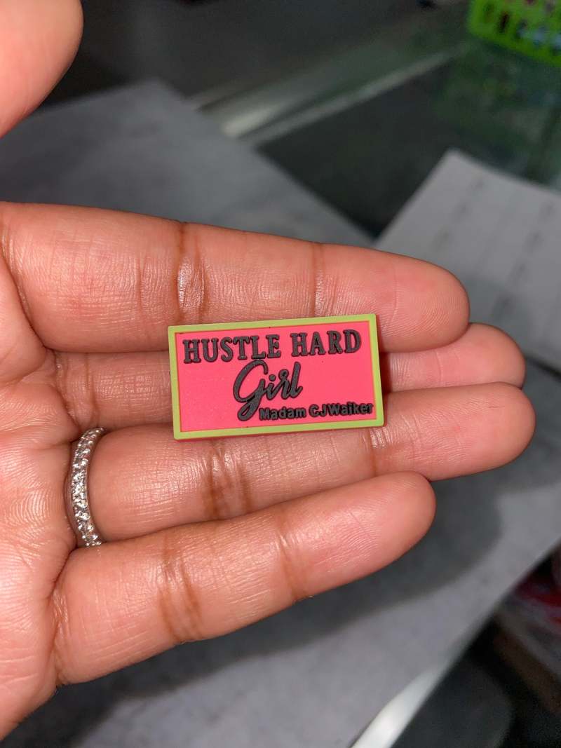 New, "Hustle Hard Girl"  Charm for Crocs; 1Pc., Symbolic Statement Charms for Clogs;  Cute Charm for Shoes and Silicone Bracelets