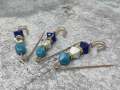 6-pc set, Shades of BLUE Resin Beads w/Gold Bling, Safety Pin Brooches for Clothing Safety Pins for Crafting, DIY Tools, Size 3", Alloy Pins