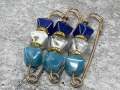 6-pc set, Shades of BLUE Resin Beads w/Gold Bling, Safety Pin Brooches for Clothing Safety Pins for Crafting, DIY Tools, Size 3", Alloy Pins