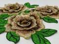 NEW,  2 pc set, Brown & Gold Roses (size 4-inches), matching lace sew-on floral patches (2 pcs), Flower Patches, Rose Lace Patches