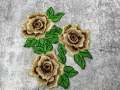 NEW,  2 pc set, Brown & Gold Roses (size 4-inches), matching lace sew-on floral patches (2 pcs), Flower Patches, Rose Lace Patches