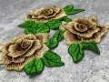 NEW,  2 pc set, Brown & Gold Roses (size 4-inches), matching lace sew-on floral patches (2 pcs), Flower Patches, Rose Lace Patches