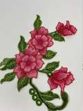 NEW, 2 Pc.,3D Pink Lace Flowers with Leaves and Stems, Sew-on Lace Flower Set, Great for Shoes, Denim,Jackets, Sweaters, Etc. Size 12 inches