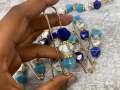 6-pc set, Shades of BLUE Resin Beads w/Gold Bling, Safety Pin Brooches for Clothing Safety Pins for Crafting, DIY Tools, Size 3", Alloy Pins