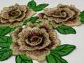 NEW,  2 pc set, Brown & Gold Roses (size 4-inches), matching lace sew-on floral patches (2 pcs), Flower Patches, Rose Lace Patches