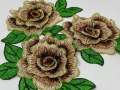 NEW,  2 pc set, Brown & Gold Roses (size 4-inches), matching lace sew-on floral patches (2 pcs), Flower Patches, Rose Lace Patches