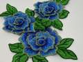 NEW,  2 pc set, Blue & Gold Roses (size 4-inches), matching lace sew-on floral patches (2 pcs), Flower Patches, Rose Lace Patches