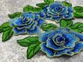 NEW,  2 pc set, Blue & Gold Roses (size 4-inches), matching lace sew-on floral patches (2 pcs), Flower Patches, Rose Lace Patches