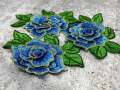 NEW,  2 pc set, Blue & Gold Roses (size 4-inches), matching lace sew-on floral patches (2 pcs), Flower Patches, Rose Lace Patches