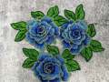 NEW,  2 pc set, Blue & Gold Roses (size 4-inches), matching lace sew-on floral patches (2 pcs), Flower Patches, Rose Lace Patches