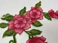 NEW, 2 Pc.,3D Pink Lace Flowers with Leaves and Stems, Sew-on Lace Flower Set, Great for Shoes, Denim,Jackets, Sweaters, Etc. Size 12 inches