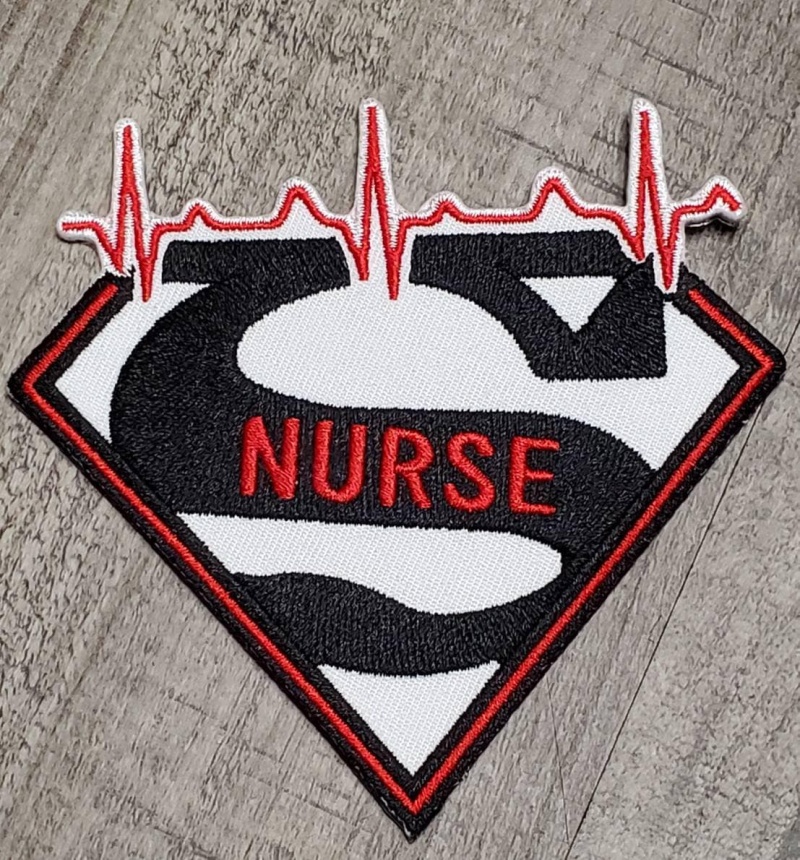 New Arrival, "Super Nurse Badge" Red/White/Black Embroidered Patch, Size 4", Iron-on Applique, DIY Patch for Clothing & Shoes