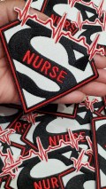 New Arrival, "Super Nurse Badge" Red/White/Black Embroidered Patch, Size 4", Iron-on Applique, DIY Patch for Clothing & Shoes