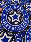 Chenille, "All-Star Cheerleader" Blue/White/Black Varsity Patch, Iron-on Applique for Jackets, Camo, Bags, Accessories, and DIY, Cheer Gift