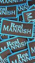 New Arrival,"Real Mannish" Men's Iron-on Patch, Size 3"x2", Blue & Black Embroidered Patch for Clothing, Hats, and More