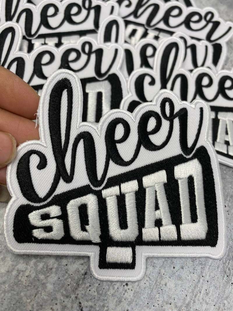New Arrival,"Cheer Squad" Black/White, Cheerleading Patch, Iron-on Applique for Jackets, Camo, & Bags, Size 4", Cheerleader Patch