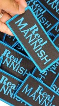 New Arrival,"Real Mannish" Men's Iron-on Patch, Size 3"x2", Blue & Black Embroidered Patch for Clothing, Hats, and More