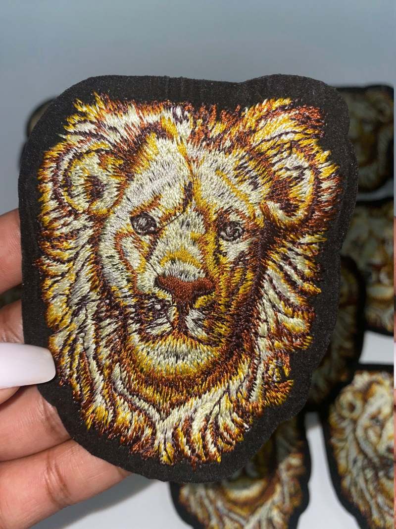 NEW, 3-inch Gold Regal Crest LION, King of the Jungle Appliques, Iron On Embroidery Patches, Cool Patches for Men