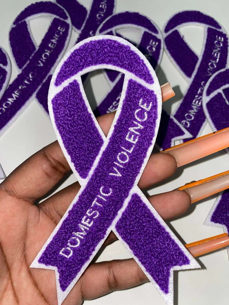 New 1-pc, Domestic Violence "Purple Chenille" Awareness Ribbon Patch, 5.5" Iron or Sew-on, Support Ribbon, Support Applique/Badge