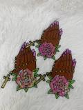 1-pc "Praying Hands" w/ Cross and Flowers, Sequins & Satin Patch, 6" Iron-on Applique, Large Back Patch, Garment Patch, DIY Projects