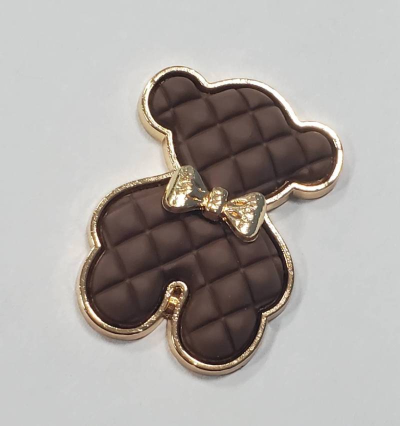 Exclusive, Chocolate "Bear" Tufted w/Gold Bow Charm, 1-pc Flatback Charm for CR O CS, Phone Cases, Sunglasses, Decor, and More! Size 2"