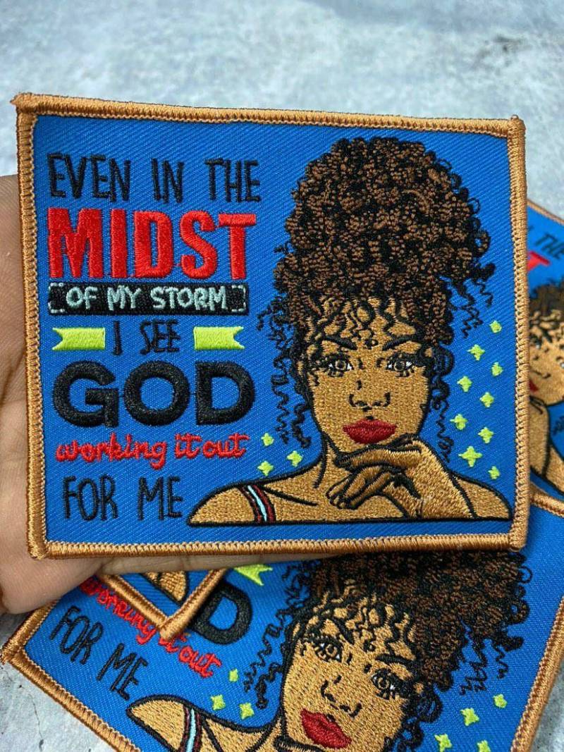 New Arrival,"Even in the Midst of my Storm" Iron-on Embroidered Patch, Craft Supplies, Small Patch, 4"x4", Positive Vibes Badge