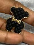 Exclusive, BLACK "Bear" Tufted w/Gold Bow Charm, 1-pc Flatback Charm for CR O CS, Phone Cases, Sunglasses, Decor, and More! Size 2"