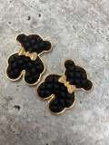 Exclusive, BLACK "Bear" Tufted w/Gold Bow Charm, 1-pc Flatback Charm for CR O CS, Phone Cases, Sunglasses, Decor, and More! Size 2"